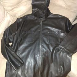 Black Hoodie Leather Jacket Large New In Perfect Condition 