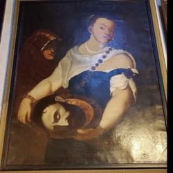 VINTAGE RARE OIL PAINTING ON CANVAS LARGE IN SIZE 42INCHS WIDTH AND HEIGHT 50INCHES 