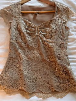 Ann Taylor Loft Gold Lace Cap Sleeve Top