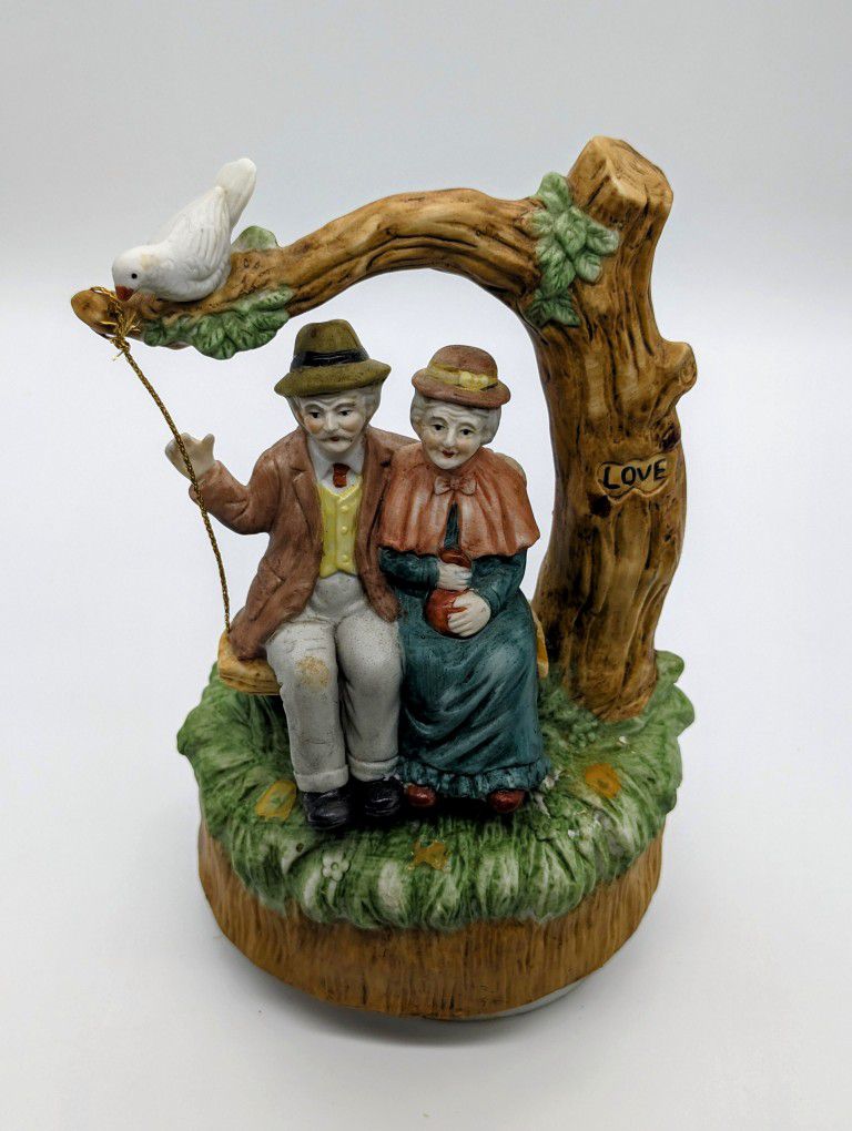 Vintage Ceramic Old Couple Swing "Through the Years" Music Box   Works!