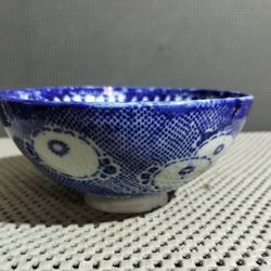 Antique Japanese Meiji Period Blue & White Porcelain Rice Bowl 