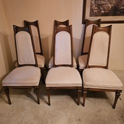 Beautiful Mid-century Hollywood Regency Amboya Wood Dining Room Chairs By Master Craft ! Set Of  6 ! Circa 1960's! 