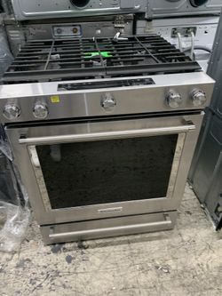 Kitchen aid 30” slide in gas range in stainless steel open box
