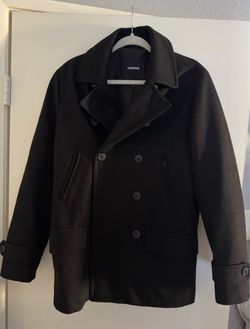 Express Men's Double-Breasted Peacoat Black