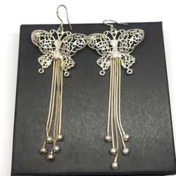 925 sterling silver filigree Butterfly Dangle Earrings 