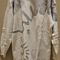 SIZE (M) IRIS VON ARNIM women's white cream beaded sequin wool blend sweater.