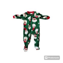 Carter s Fleece Santa holiday Christmas Green One Piece Footie Pajamas 18m