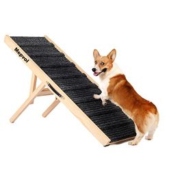 Mepvol Dog Ramp,Stable Wooden Pet Ramp for All Small and Older Animals, 43.5" Long Ramps with 8 Steps, Adjustable from 14" to 26", Folding Pet Ramps G