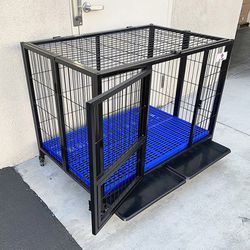(Brand New) $170 Heavy-Duty Dog Cage 43x30x34” Single-Door Folding Crate Kennel with Plastic Floor & Tray 