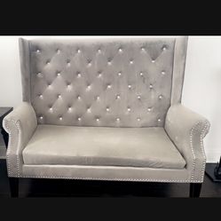 58.3" Velvet Rolled Arm Loveseat. Color Gray.  