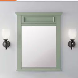 Sadie 28 in. W x 36 in. H Rectangular Wood Framed Wall Bathroom Vanity Mirror in Antique Light Cyan