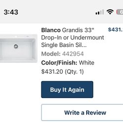 Blanco 33” Undermount Sink 