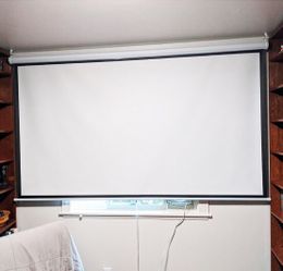 $60 (New) Manual 100” 16:9 projector screen manual pull down matte white viewing area: 87x49”
