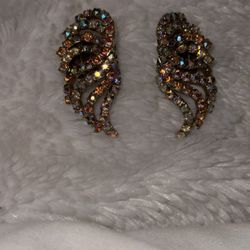 Estate Vintage Large Aurora Borealis Rhinestone Swirl Clip-On Earrings 