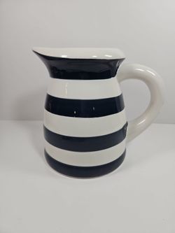 Chefs Navy Blue & White Striped Ceramic Pitcher