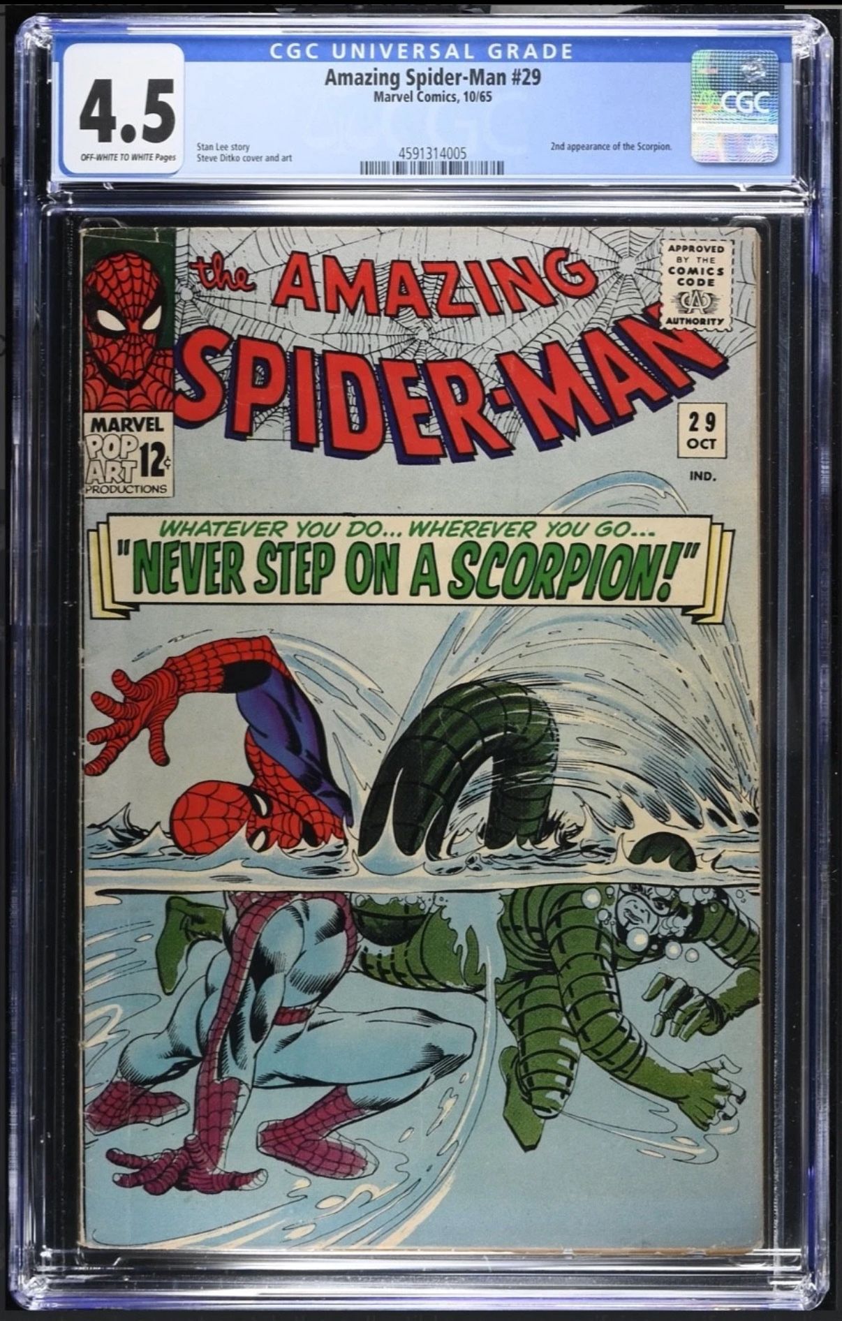 The Amazing Spider-man Comic Book #29 Mid Grade CGC 4.5 1965 KEYMarvel Scorpion