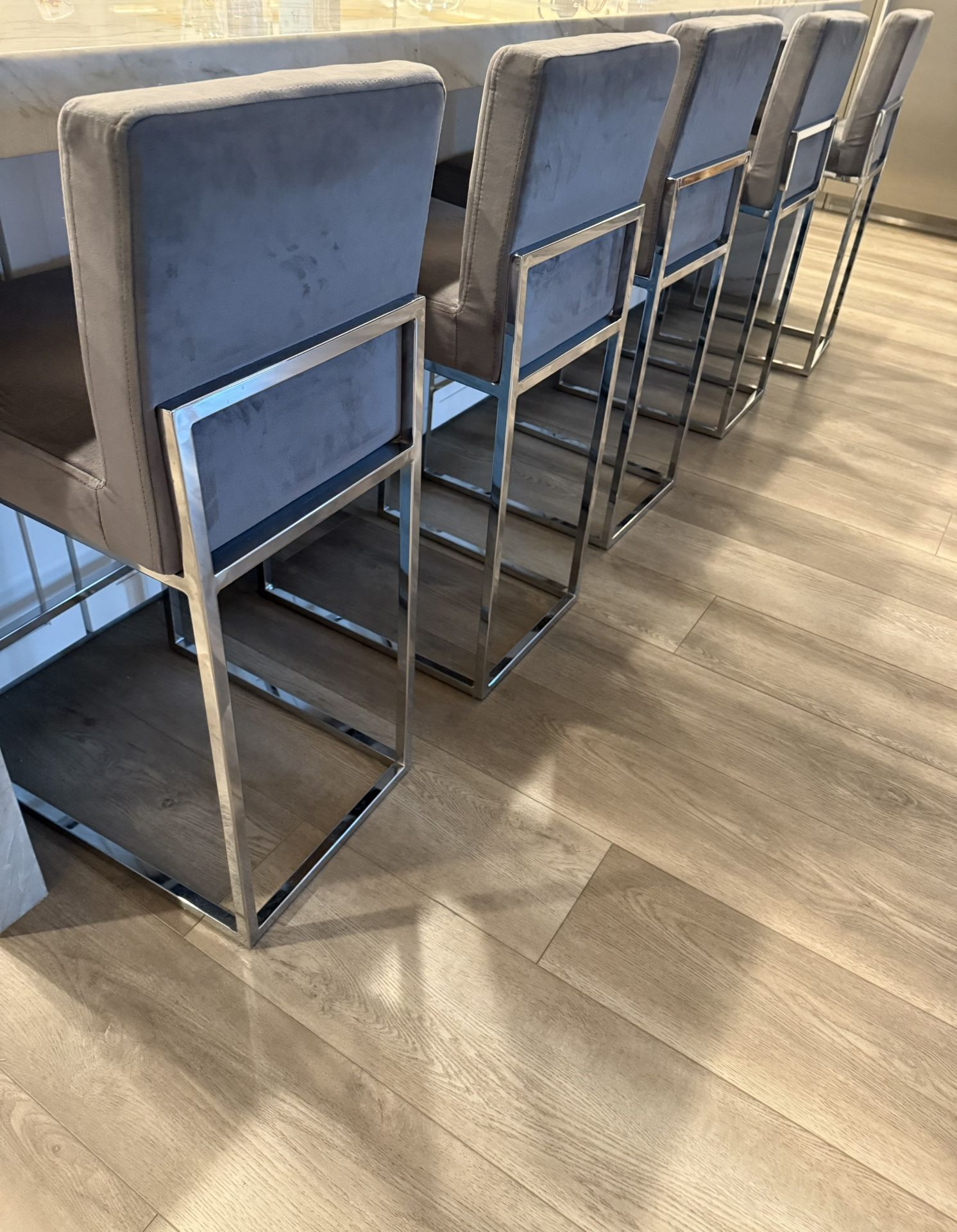 Gray  Velvet/chrome Counter height Stools