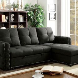 Brand New Dark Gray Sectional Sofa Sleeper Converts Into Bed  L-shaped Design 