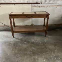 Vintage Mid Century Modern Wooden Console Table With marble inserts