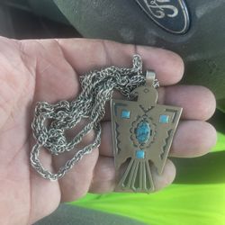 Vintage silver bell eagle with tortoise necklace