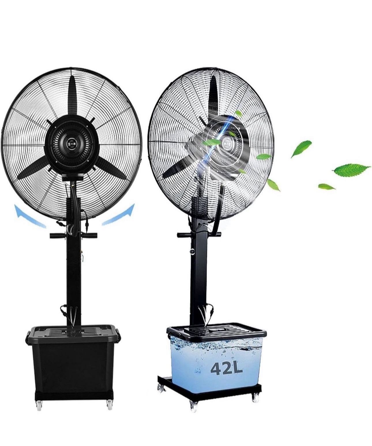 Outdoor Island Misting Fan, 3 Cooling Speeds Pedestal Fan with 11 Gallon Tank, Art Deco Pedestal Fan for Backyards, Patios and More, 90° Oscillation,