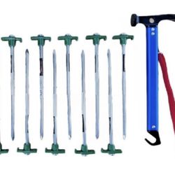 Camping Hammer with 10 Heavy Duty Steel Stake and 1Camping Tent Ropes