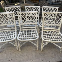 6 White Rattan Chairs 