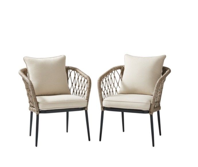 Better Homes Gardens Kennedy Pointe Cushion Wicker Outdoor Lounge Chairs - Set of 2 - Beige/Black