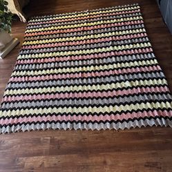 Vtg Afghan Chevron Zig Zag Crochet Multicolor Blanket Handmade 78x88”-BEAUTIFUL!
