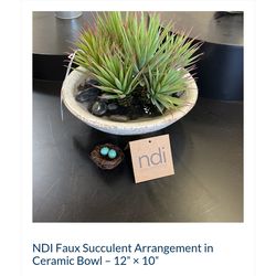 NDI Faux Succulent Arrangement in Ceramic Bowl (Showroom Piece)