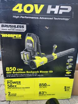 RYOBI
40V HP Brushless Whisper Series 180 MPH 850 CFM Cordless Battery Backpack Leaf Blower with 8.0 Ah Battery and Charger