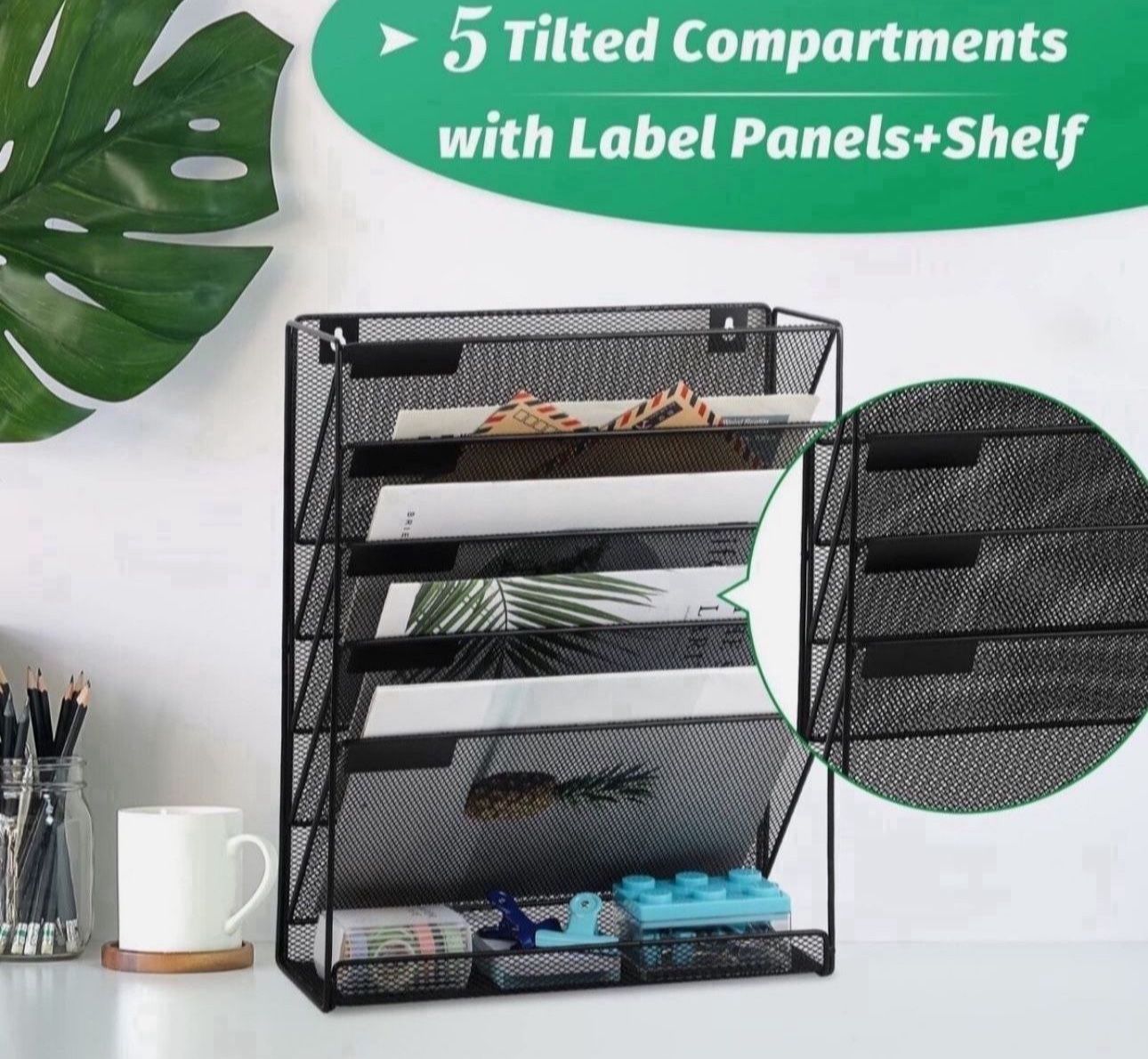 Easepres File Organizer Mesh 5-Tier Black Hanging File Organizer Vertical Holder Rack for Office Home Black