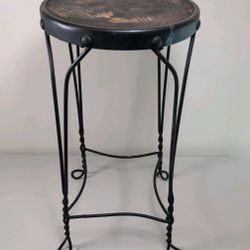VINTAGE TWISTED LEG ICE CREAM PARLOR STOOL W/WOOD SEAT