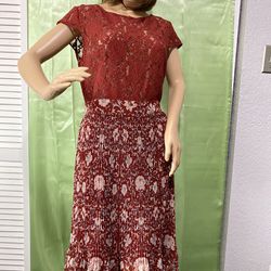 Brick Color TR Designs Lace And Pleated Dress. Size Medium