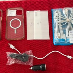 Twelve (12) Iphone accessories: 2 tempered glass (XR), 1 rubber case iPhone 14 Promax, 1 rubber case Iphone 14 Plus, 2 USB car chargers (double). 4 iP