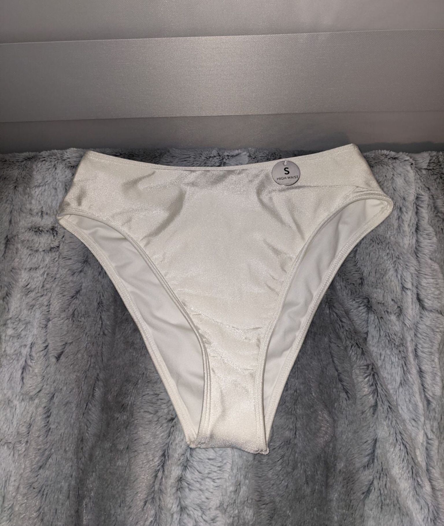 White shimmer swim high waist bikini bottom brand new, size S