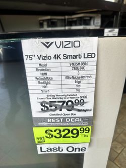 75" Vizio 4K LED HDR Smart V4K75C-0804   Product details * Dolby Vision combined with HDR10+, HDR10, and HLG creates a true-to-life picture with a wid