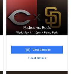 Padres / Reds Tickets X 4 SEC 113 ROW 14