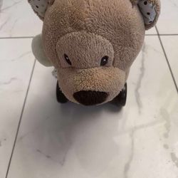 Piccolochic Plush Bear Baby Pull Toy Wood Wheels Brown Cream Polka Dot