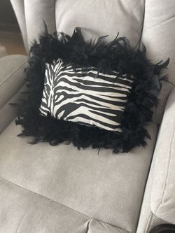 Black Decor Pillow Trimmed w/Feathers