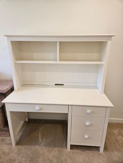 White Pottery Barn Kids Desk with Hutch & Drawers