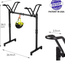 2 Bikes Floor Stand,Adjustable Bicycle Parking Rack with Hook