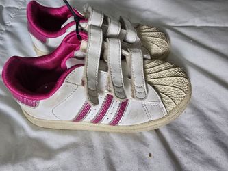 Adidas Superstar White & Pink Velcro Kids Shoes Size 10