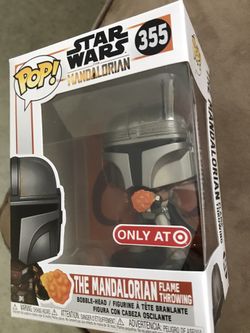 Funko pop exclusive Disney Star Wars mandalorian flame throwing