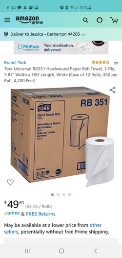 Tork Universal RB351 Hardwound Paper Roll Towel, 1-Ply, 7.87" Width x 350' Length, White (Case of 12 Rolls, 350 per Roll, 4,200 Feet)