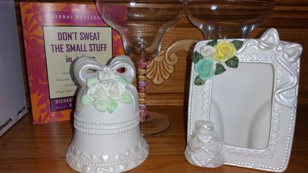 Wedding Bell & Picture Frame. Glasses and Book