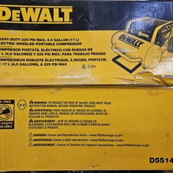 Dewalt Heavy Duty 225 Psi Max 4.5 Gallon Electric Wheeled Portable Compressor 