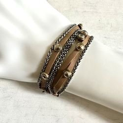 Lucky Brand Leather And Chain Multi Strand Bracelet 