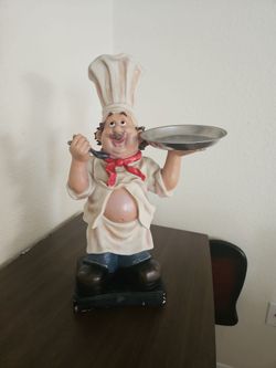 Chef Figurine Statue with Serving Tray