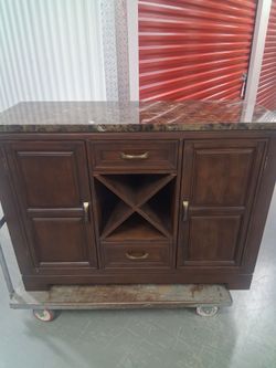 Dark Wood Bar Cabinet with Marble Top